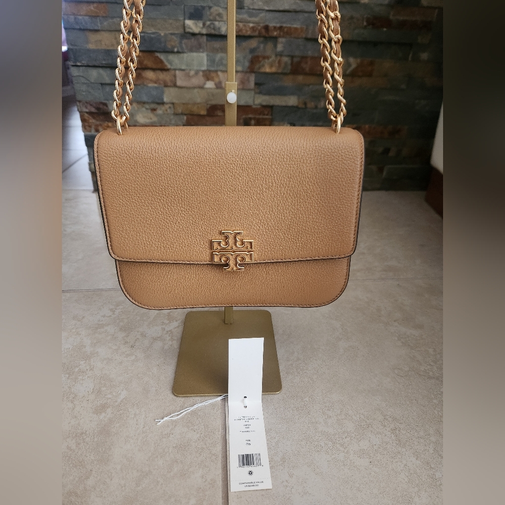 Tory Burch Britten Medium Shoulder Bag Adjustable Tiramisu Brown Leather